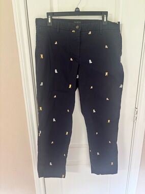 Talbots 12P Navy Relaxed Chino Cotton Pants with Embroidered Puppy Accents